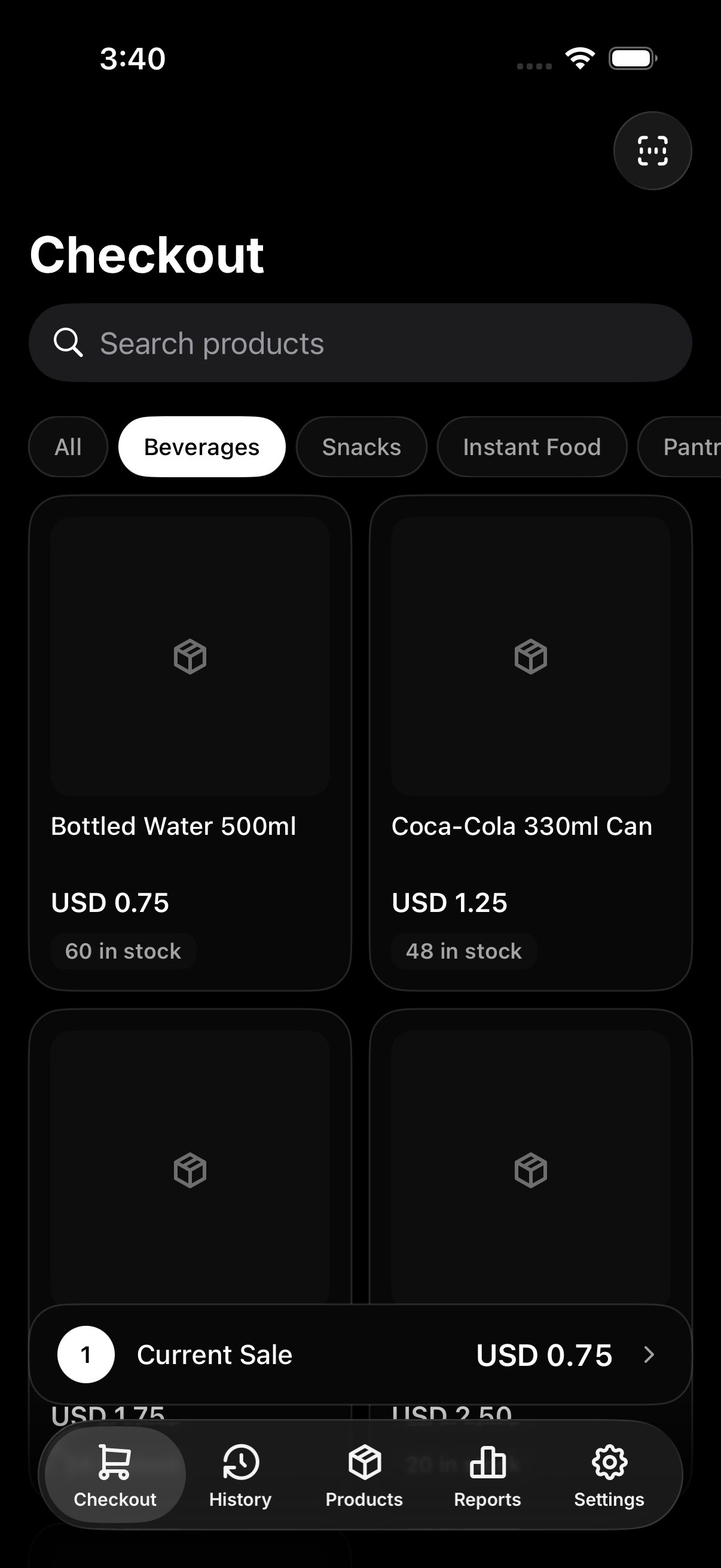 Checkout screen