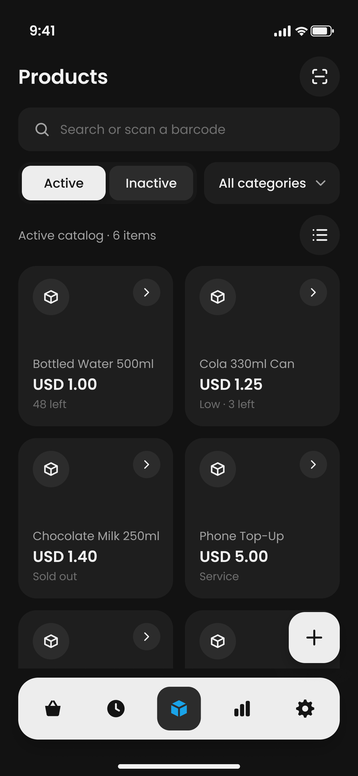 Mercavo POS Products: the active catalog of products and services