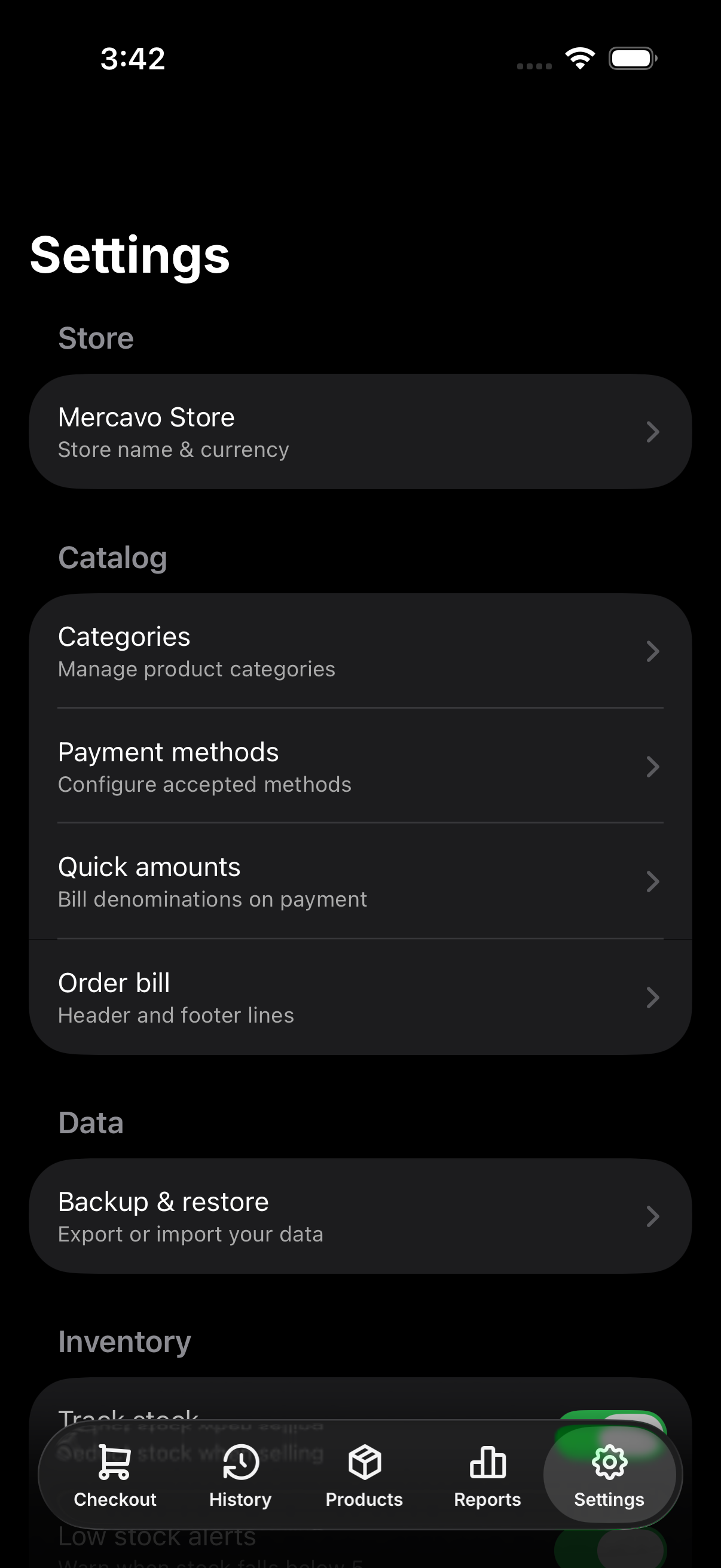 Order bill setting in Settings