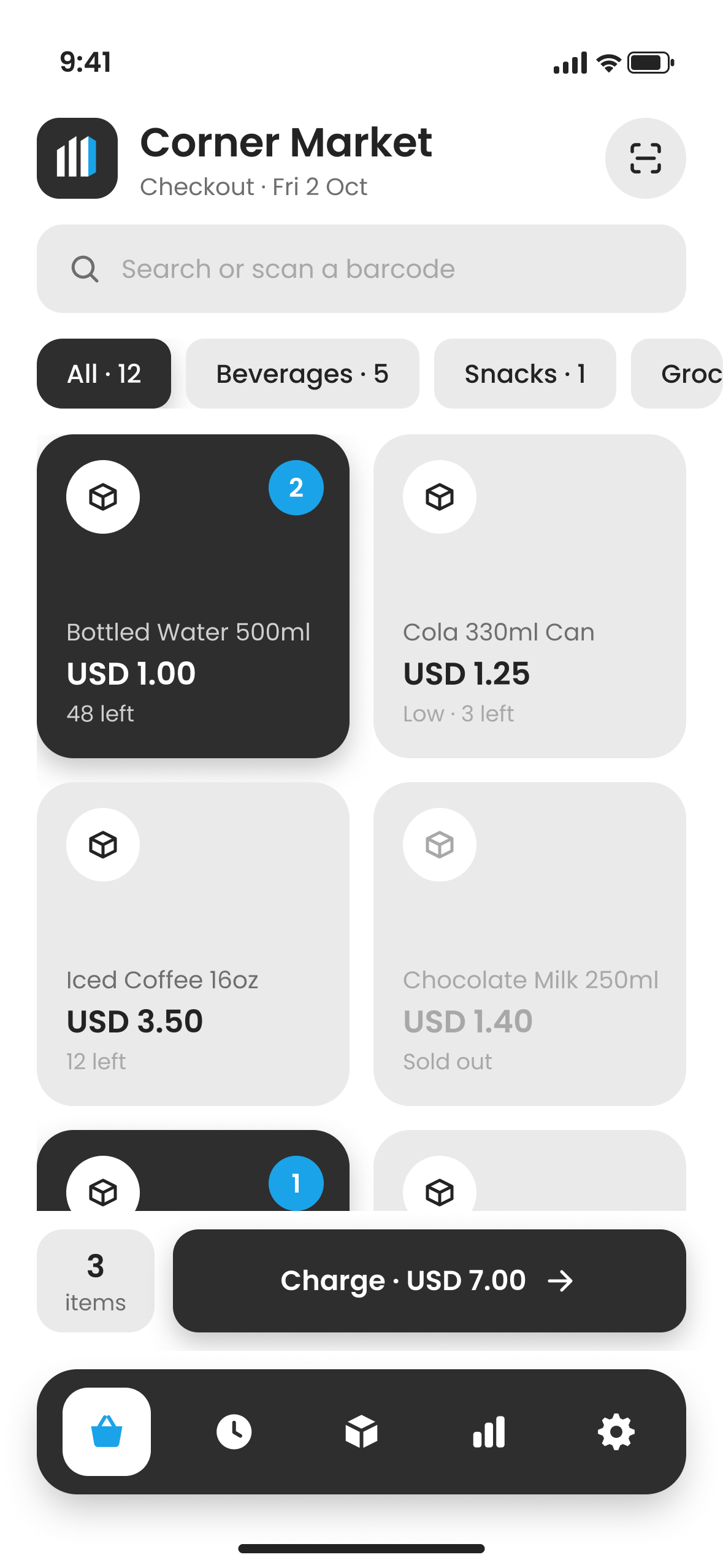 Mercavo POS Checkout on a phone
