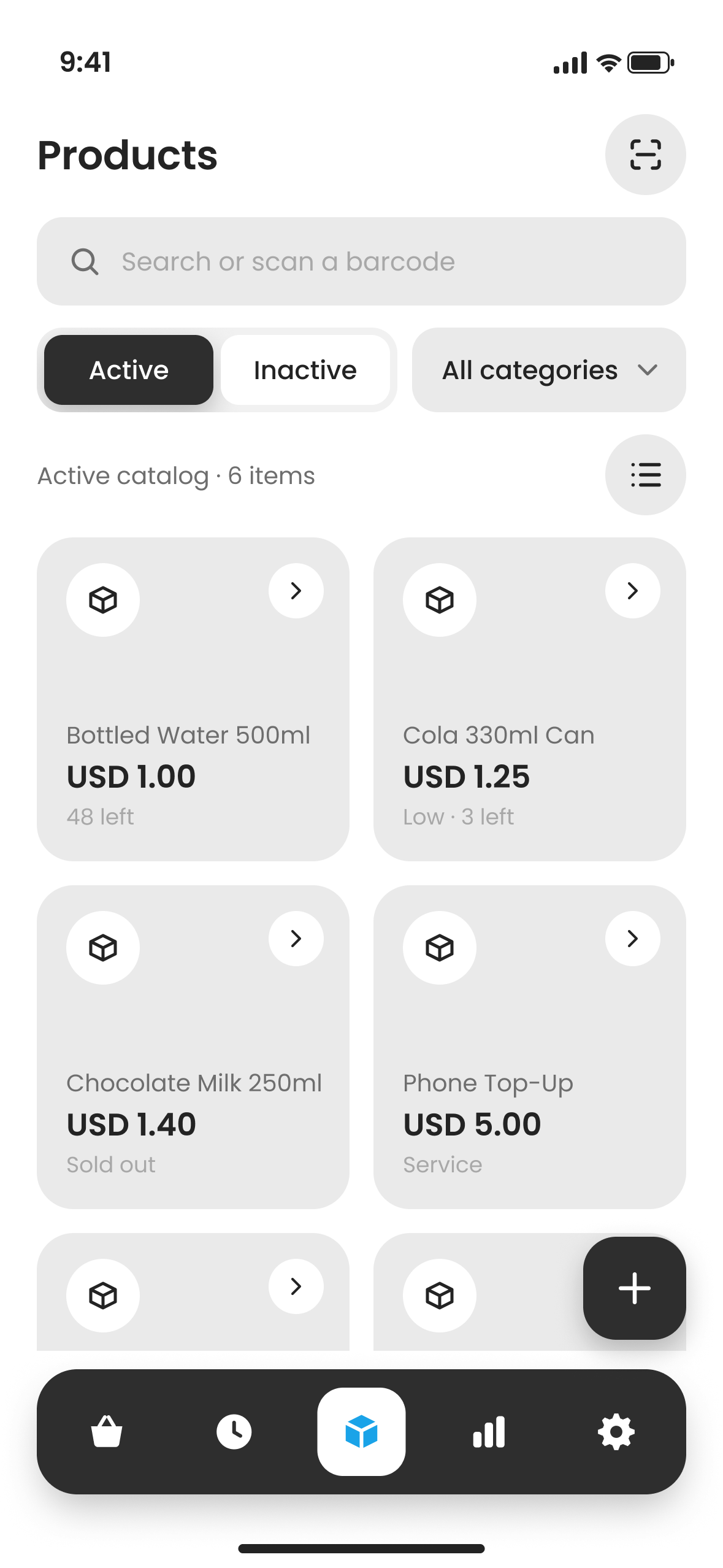 Mercavo POS Products: the active catalog of products and services